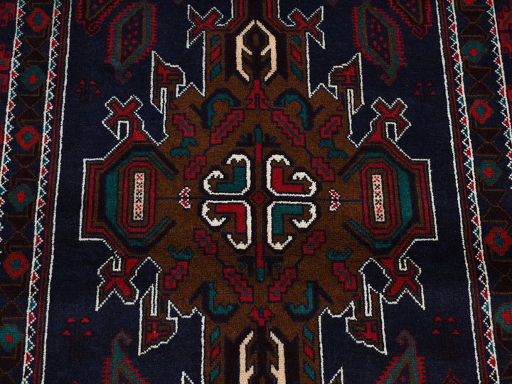 3'10" x 6'9" New Hand Knotted Blue Wool Rectangle Oriental Rug - MOA10287735
