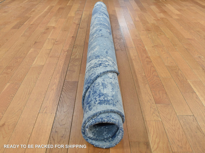8'1" x 8'1" New Hand Knotted Blue Wool & Silk Round Oriental Rug - MOA10287736