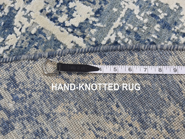 8'1" x 8'1" New Hand Knotted Blue Wool & Silk Round Oriental Rug - MOA10287736