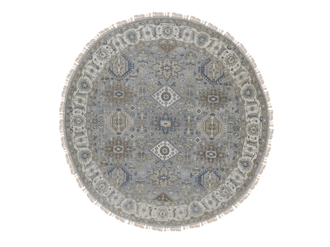 8'1" x 8'1" New Hand Knotted Grey Wool Round Oriental Rug - MOA10287737