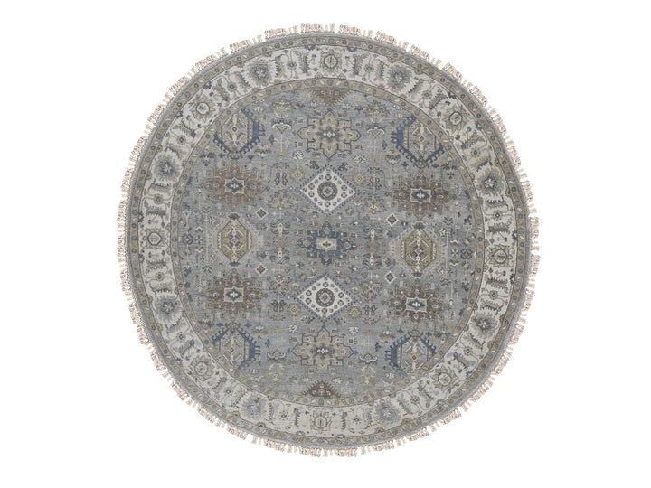 8'1" x 8'1" New Hand Knotted Grey Wool Round Oriental Rug - MOA10287737