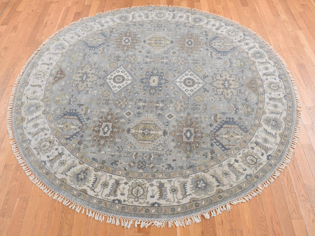 8'1" x 8'1" New Hand Knotted Grey Wool Round Oriental Rug - MOA10287737