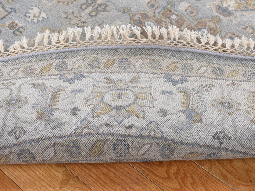 8'1" x 8'1" New Hand Knotted Grey Wool Round Oriental Rug - MOA10287737