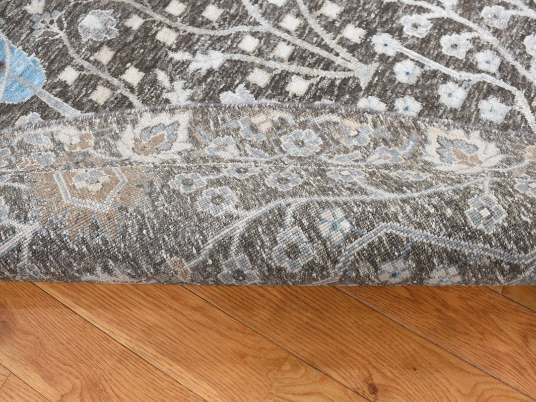 9'1" x 9'1" New Hand Knotted Brown Wool & Silk Round Oriental Rug - MOA10287738