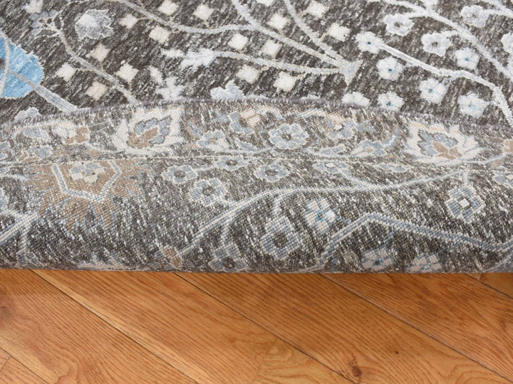 9'1" x 9'1" New Hand Knotted Brown Wool & Silk Round Oriental Rug - MOA10287738