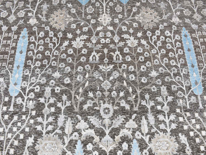 9'1" x 9'1" New Hand Knotted Brown Wool & Silk Round Oriental Rug - MOA10287738