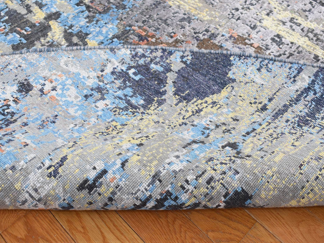 10'1" x 10'1" New Hand Knotted Grey Wool & Silk Round Oriental Rug - MOA10287739