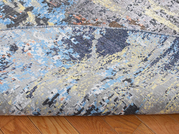 10'1" x 10'1" New Hand Knotted Grey Wool & Silk Round Oriental Rug - MOA10287739