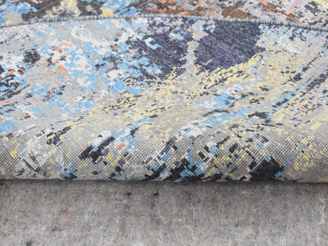 10'1" x 10'1" New Hand Knotted Grey Wool & Silk Round Oriental Rug - MOA10287739