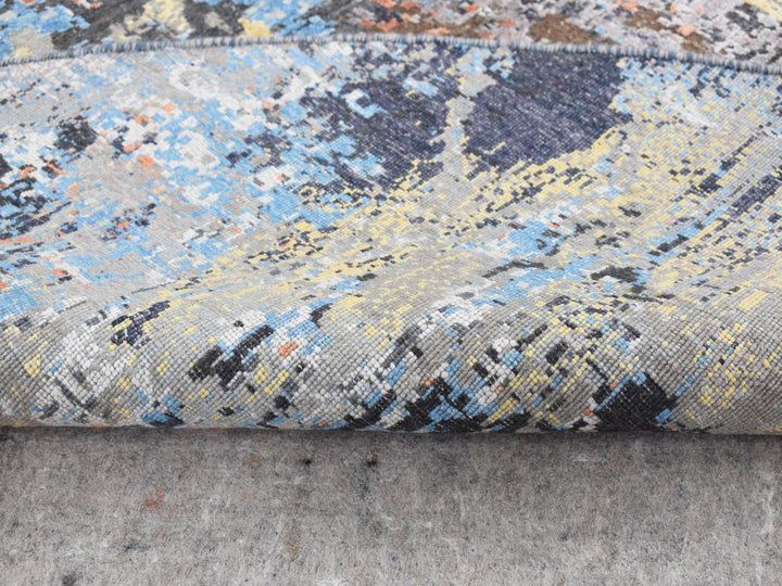 10'1" x 10'1" New Hand Knotted Grey Wool & Silk Round Oriental Rug - MOA10287739