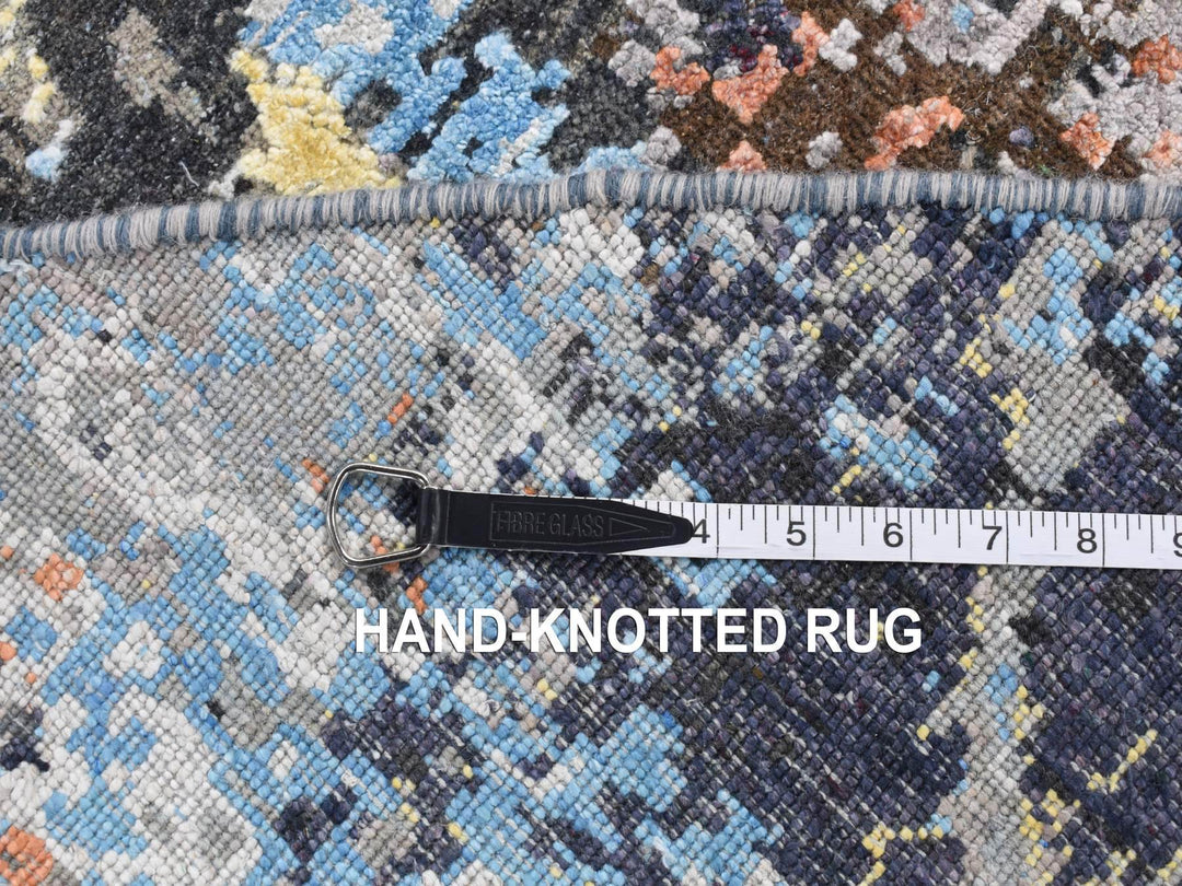 10'1" x 10'1" New Hand Knotted Grey Wool & Silk Round Oriental Rug - MOA10287739
