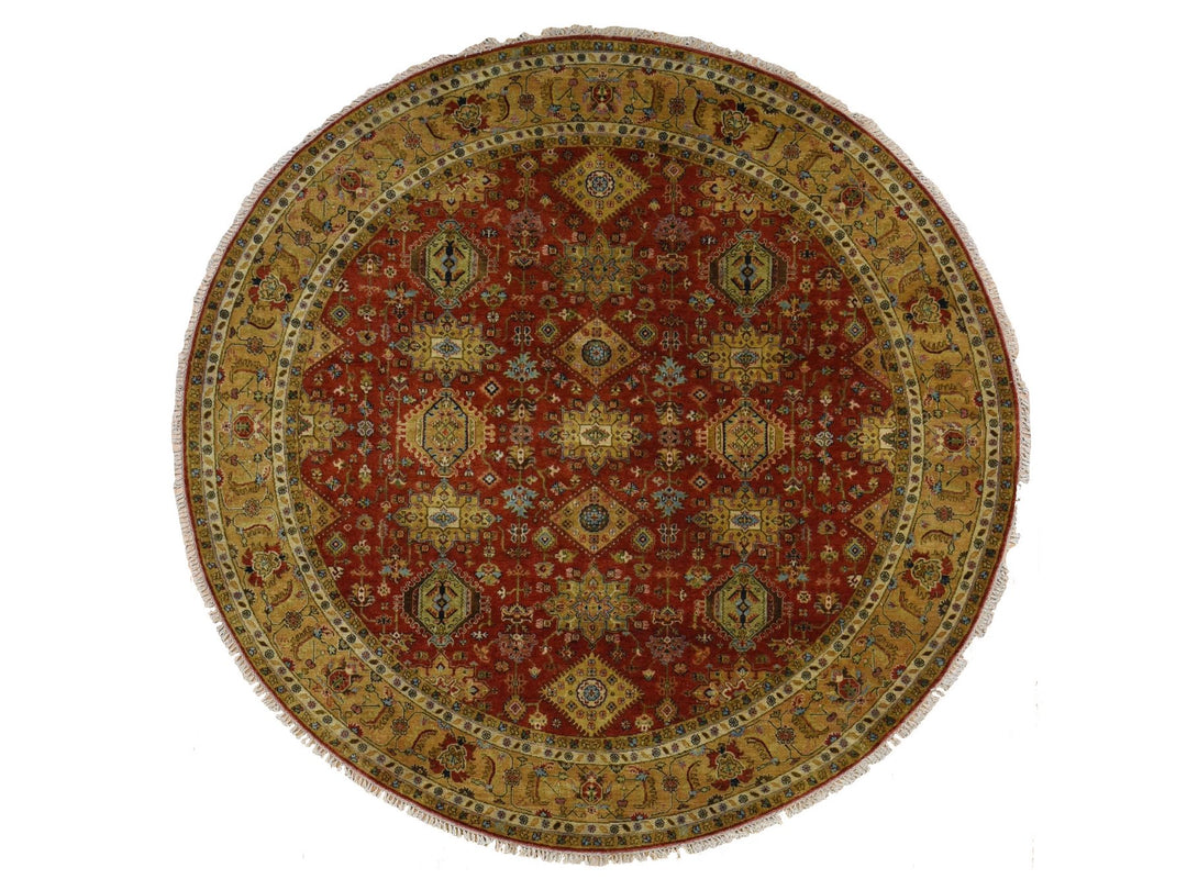 9'10" x 9'10" New Hand Knotted Red Wool Round Oriental Rug - MOA10287740