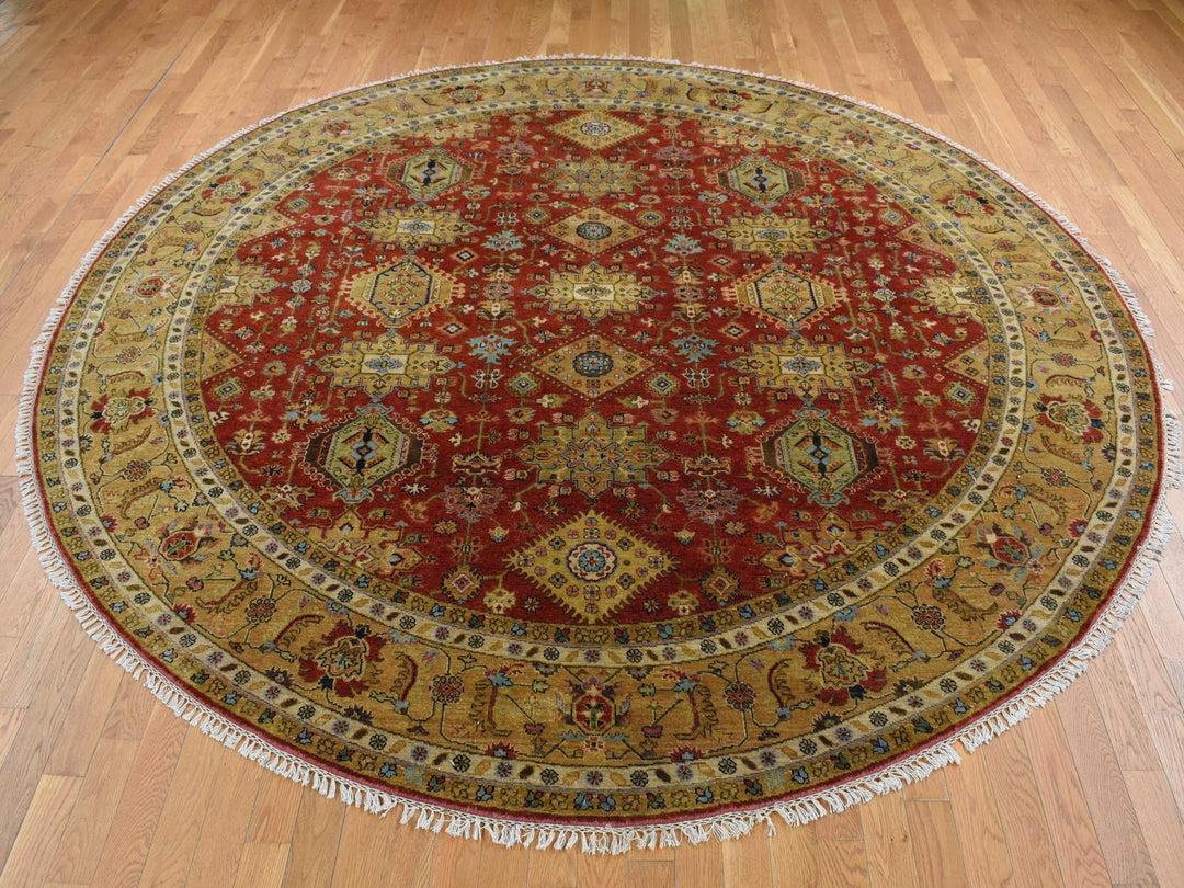 9'10" x 9'10" New Hand Knotted Red Wool Round Oriental Rug - MOA10287740
