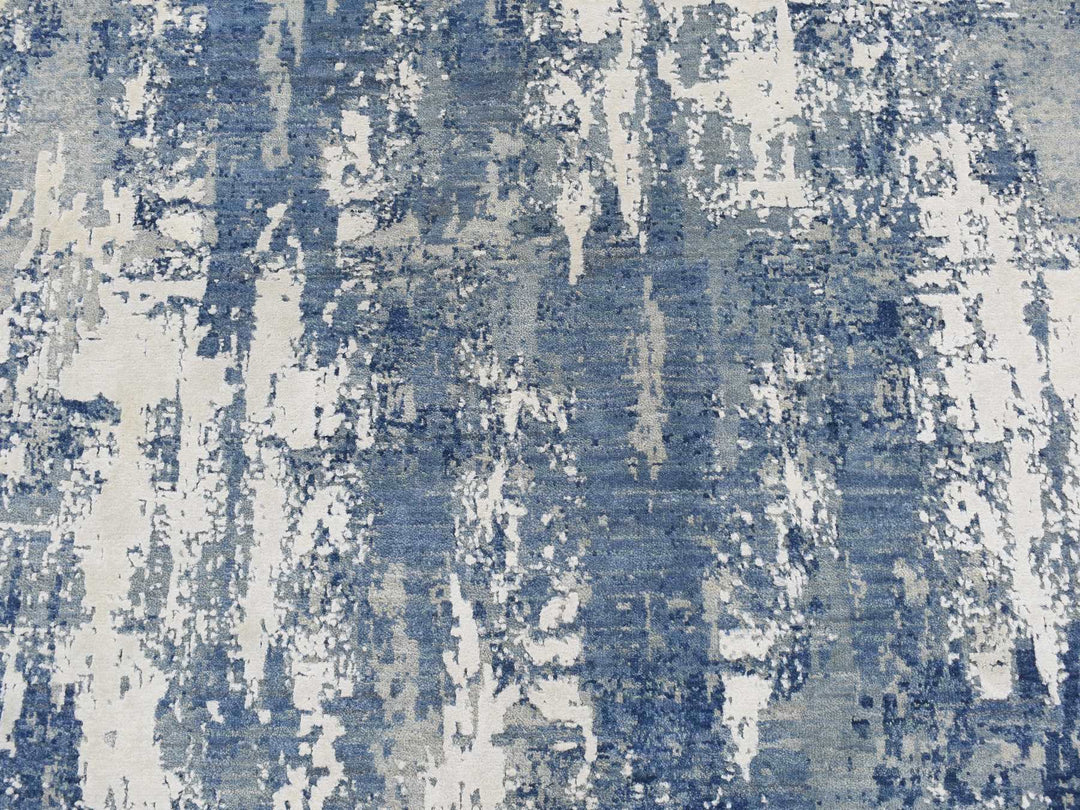10'0" x 10'0" New Hand Knotted Blue Wool & Silk Round Oriental Rug - MOA10287742