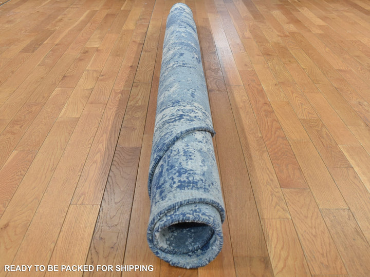 10'0" x 10'0" New Hand Knotted Blue Wool & Silk Round Oriental Rug - MOA10287742