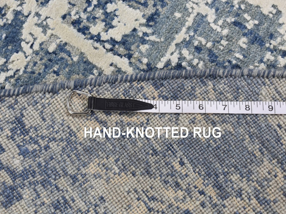 10'0" x 10'0" New Hand Knotted Blue Wool & Silk Round Oriental Rug - MOA10287742