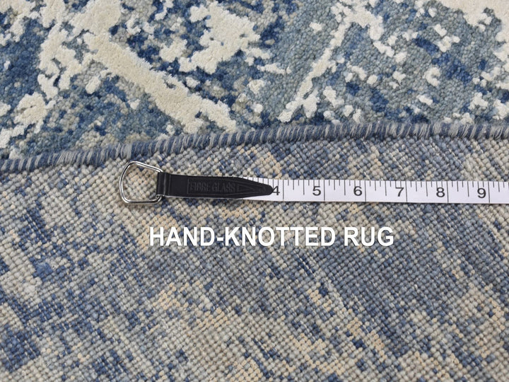 10'0" x 10'0" New Hand Knotted Blue Wool & Silk Round Oriental Rug - MOA10287742