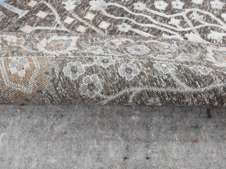 8'0" x 8'0" New Hand Knotted Brown Wool & Silk Round Oriental Rug - MOA10287744