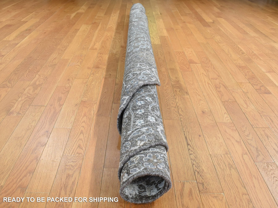 8'0" x 8'0" New Hand Knotted Brown Wool & Silk Round Oriental Rug - MOA10287744