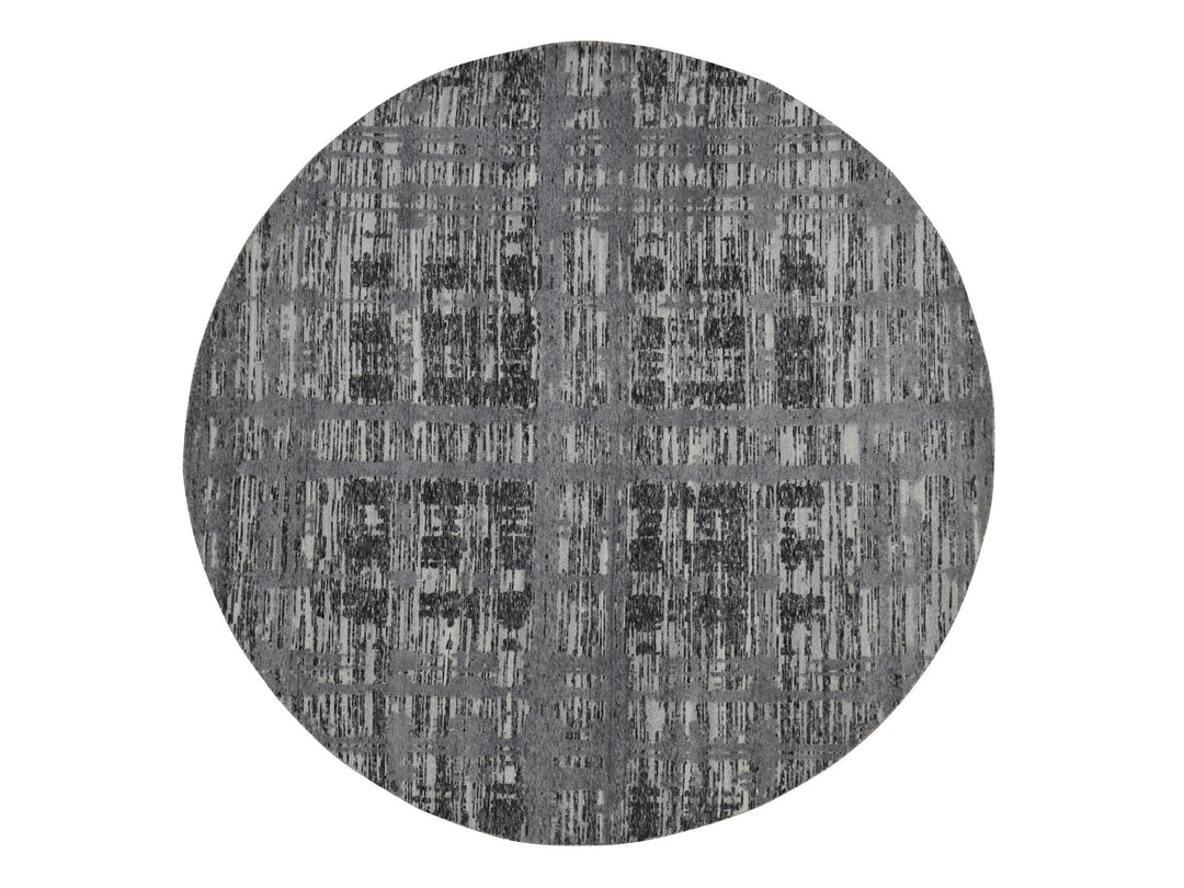 8'0" x 8'0" New Hand Knotted Grey Wool Round Oriental Rug - MOA10287745