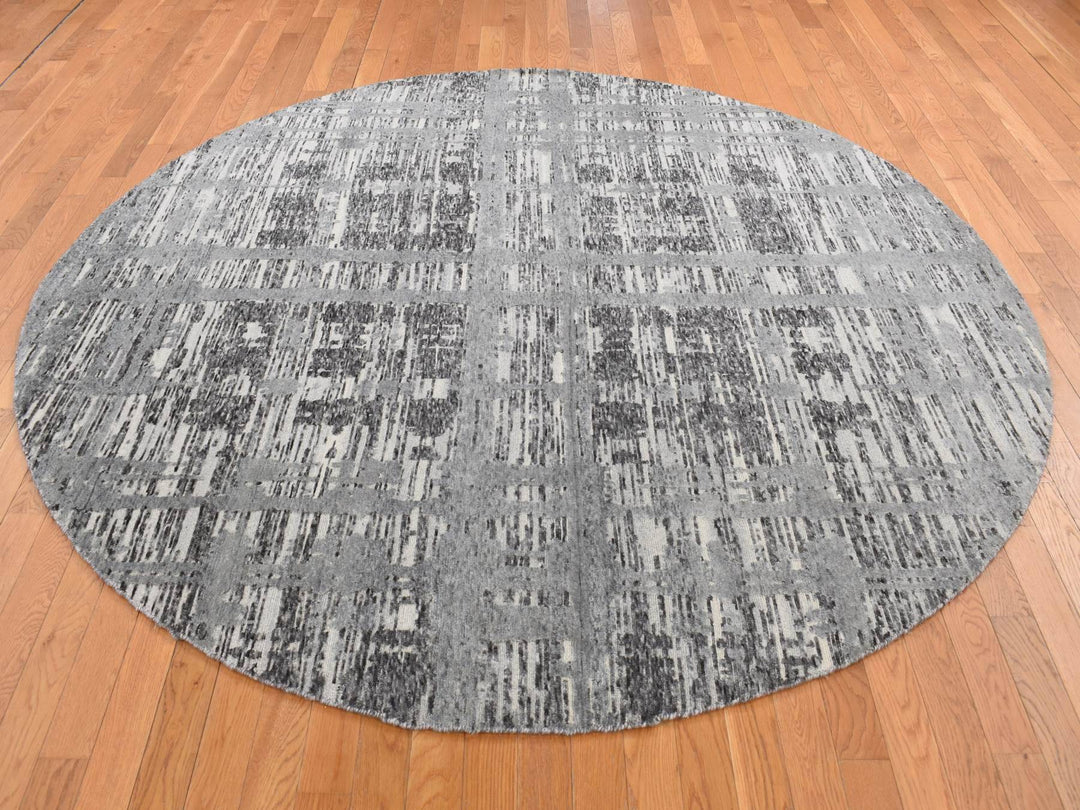 8'0" x 8'0" New Hand Knotted Grey Wool Round Oriental Rug - MOA10287745