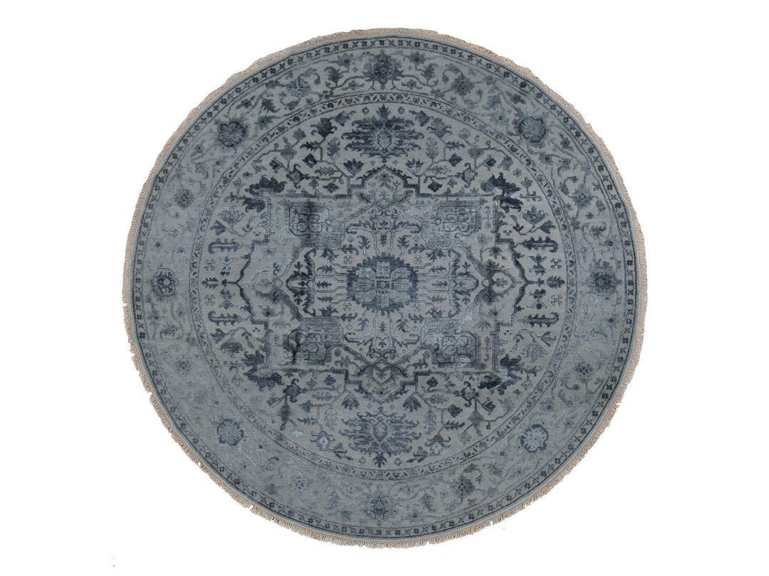 10'0" x 10'0" New Hand Knotted Grey Wool & Silk Round Oriental Rug - MOA10287747