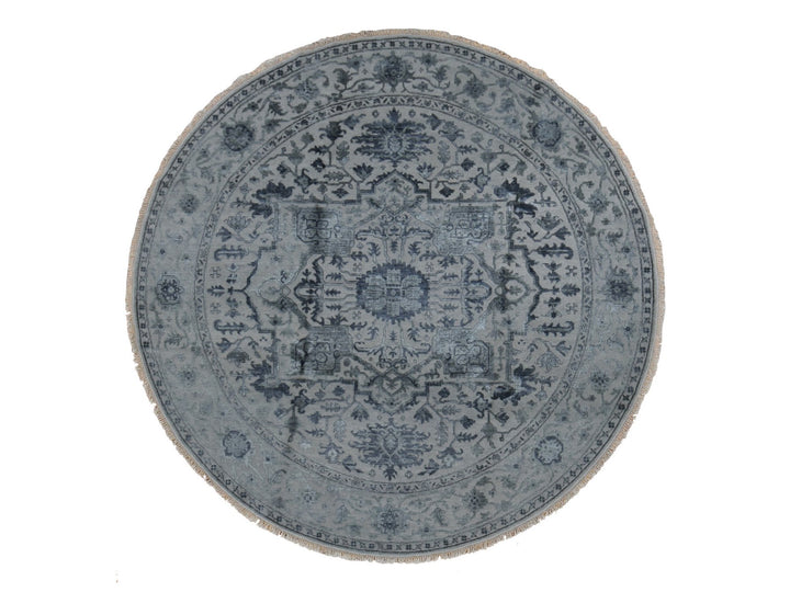 10'0" x 10'0" New Hand Knotted Grey Wool & Silk Round Oriental Rug - MOA10287747