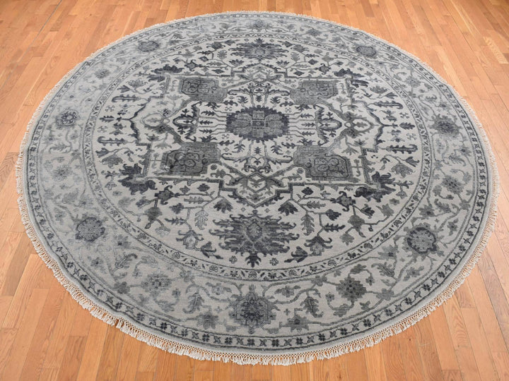 10'0" x 10'0" New Hand Knotted Grey Wool & Silk Round Oriental Rug - MOA10287747