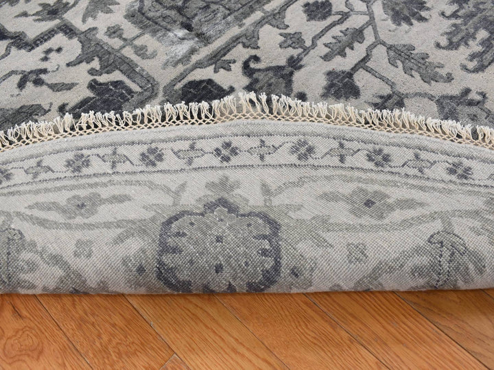 10'0" x 10'0" New Hand Knotted Grey Wool & Silk Round Oriental Rug - MOA10287747