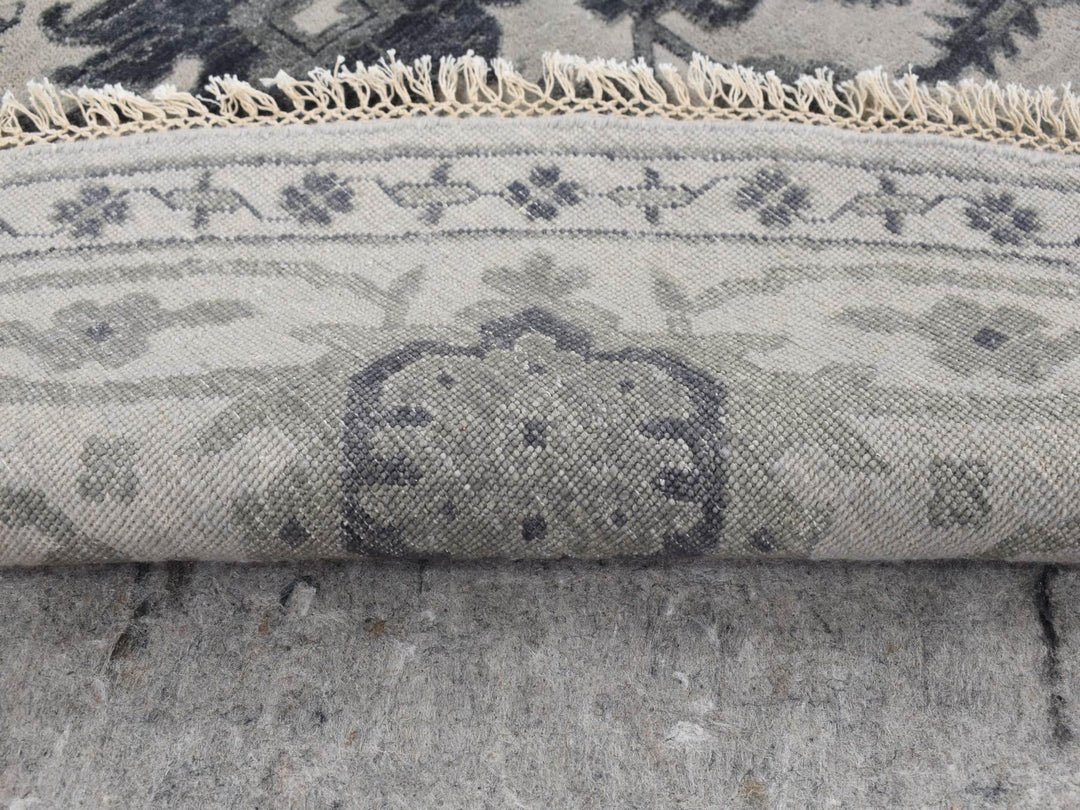 10'0" x 10'0" New Hand Knotted Grey Wool & Silk Round Oriental Rug - MOA10287747