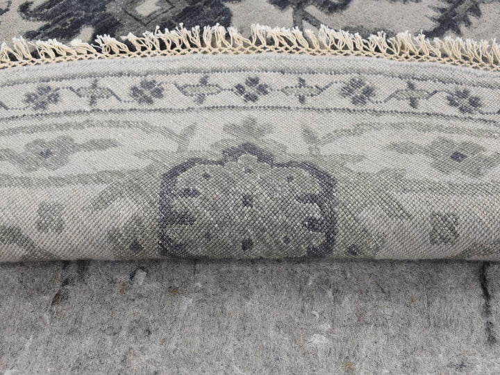 10'0" x 10'0" New Hand Knotted Grey Wool & Silk Round Oriental Rug - MOA10287747