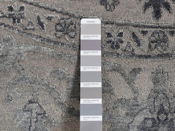 10'0" x 10'0" New Hand Knotted Grey Wool & Silk Round Oriental Rug - MOA10287747