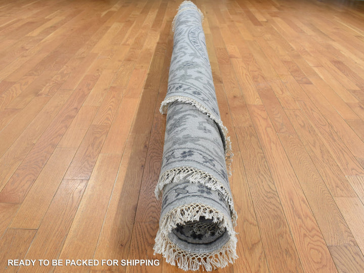 10'0" x 10'0" New Hand Knotted Grey Wool & Silk Round Oriental Rug - MOA10287747