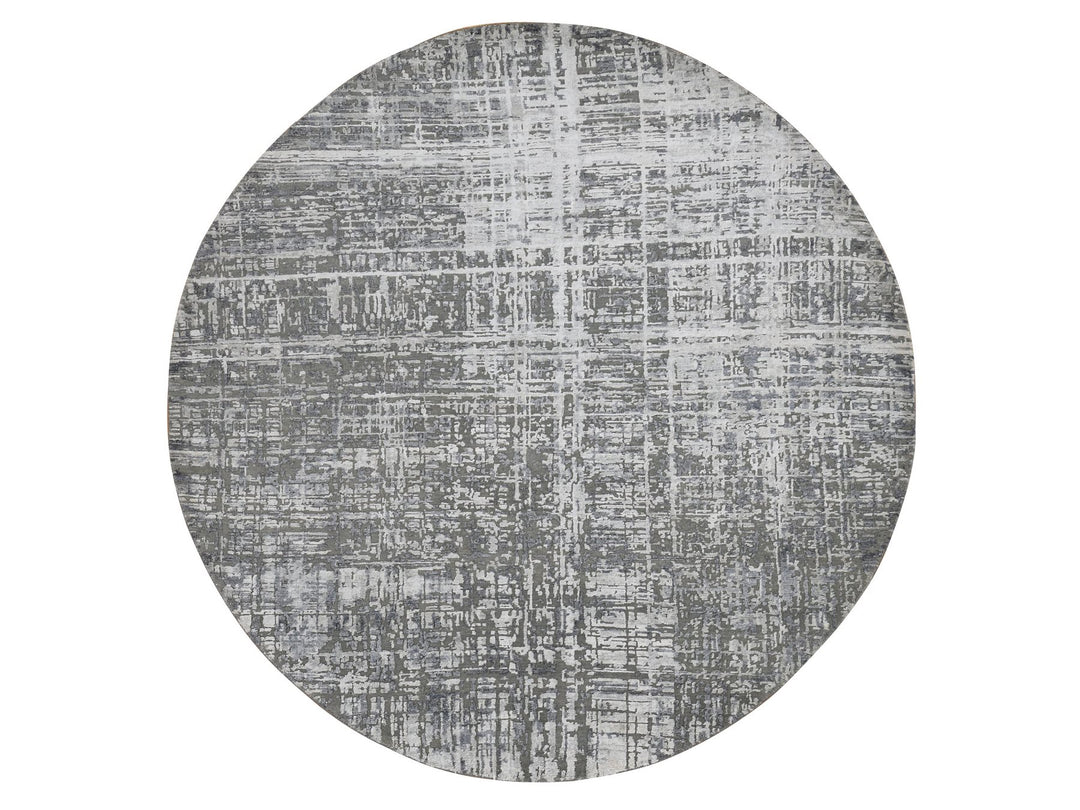 10'3" x 10'3" New Hand Knotted Grey Wool & Silk Round Oriental Rug - MOA10287749
