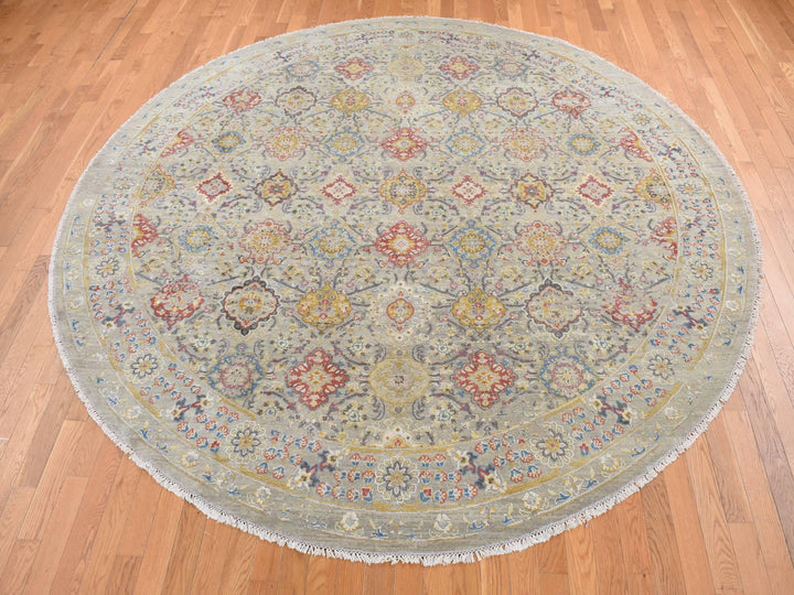 10'0" x 10'0" New Hand Knotted Beige Wool & Silk Round Oriental Rug - MOA10287750