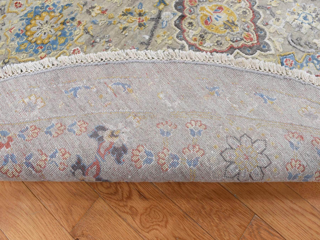 10'0" x 10'0" New Hand Knotted Grey Wool & Silk Round Oriental Rug - MOA10287750