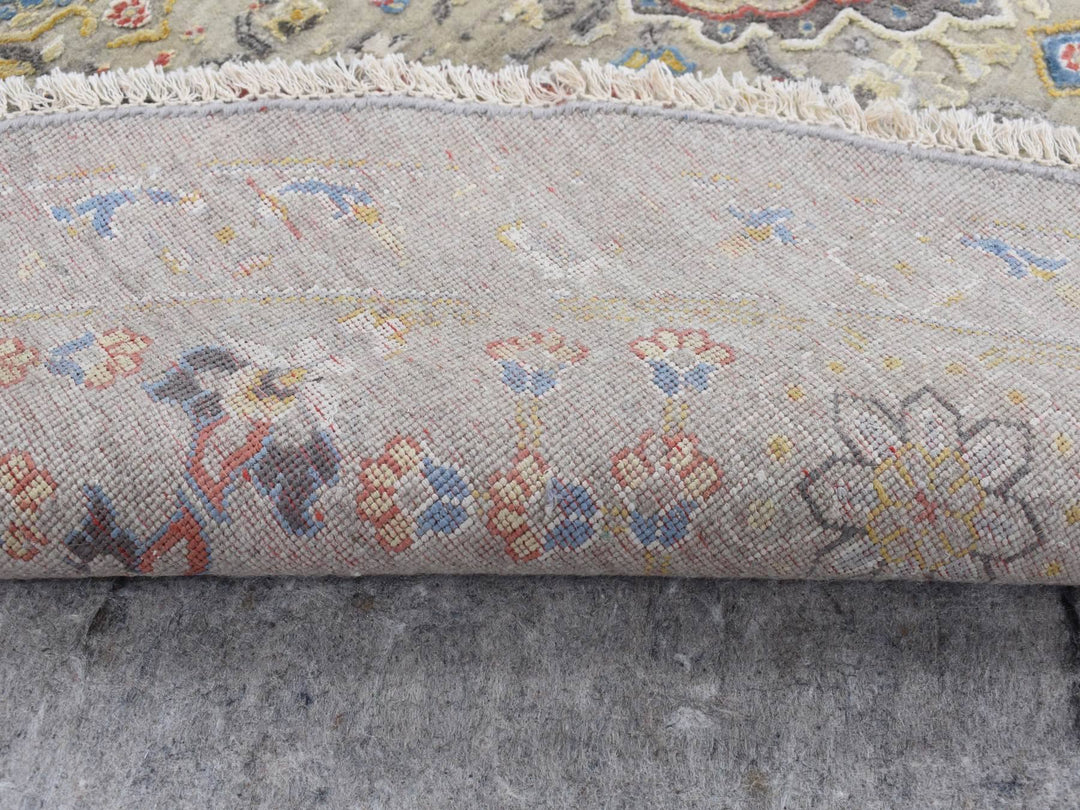 10'0" x 10'0" New Hand Knotted Grey Wool & Silk Round Oriental Rug - MOA10287750