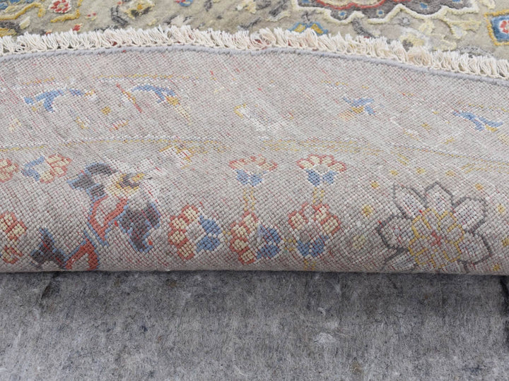 10'0" x 10'0" New Hand Knotted Grey Wool & Silk Round Oriental Rug - MOA10287750
