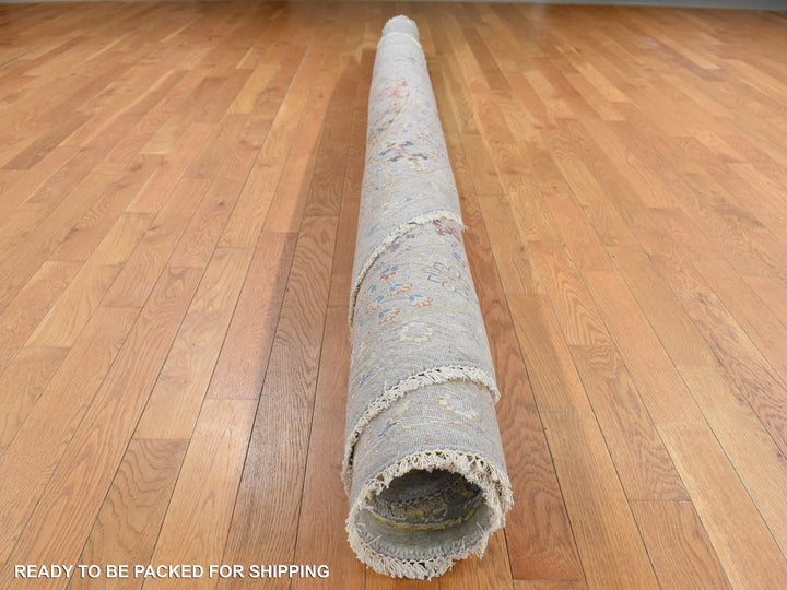 10'0" x 10'0" New Hand Knotted Beige Wool & Silk Round Oriental Rug - MOA10287750