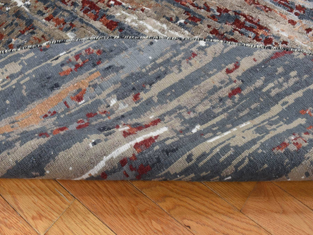 8'0" x 8'0" New Hand Knotted Grey Wool & Silk Round Oriental Rug - MOA10287751