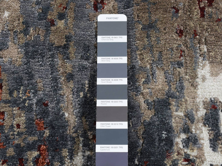 8'0" x 8'0" New Hand Knotted Grey Wool & Silk Round Oriental Rug - MOA10287751