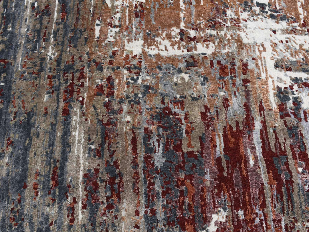 8'0" x 8'0" New Hand Knotted Grey Wool & Silk Round Oriental Rug - MOA10287751