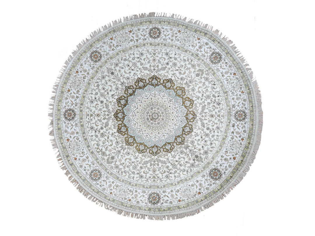 9'1" x 9'1" New Hand Knotted Ivory Silk Round Oriental Rug - MOA10287755