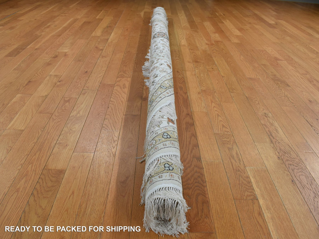 9'1" x 9'1" New Hand Knotted Ivory Silk Round Oriental Rug - MOA10287755