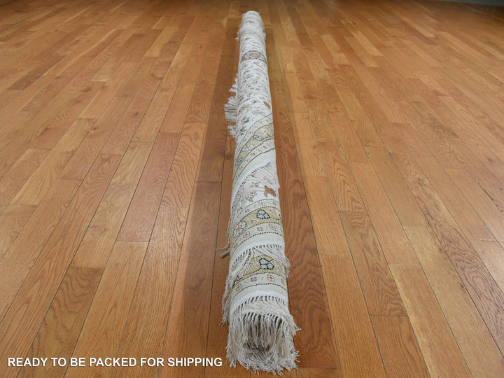 9'1" x 9'1" New Hand Knotted Ivory Silk Round Oriental Rug - MOA10287755