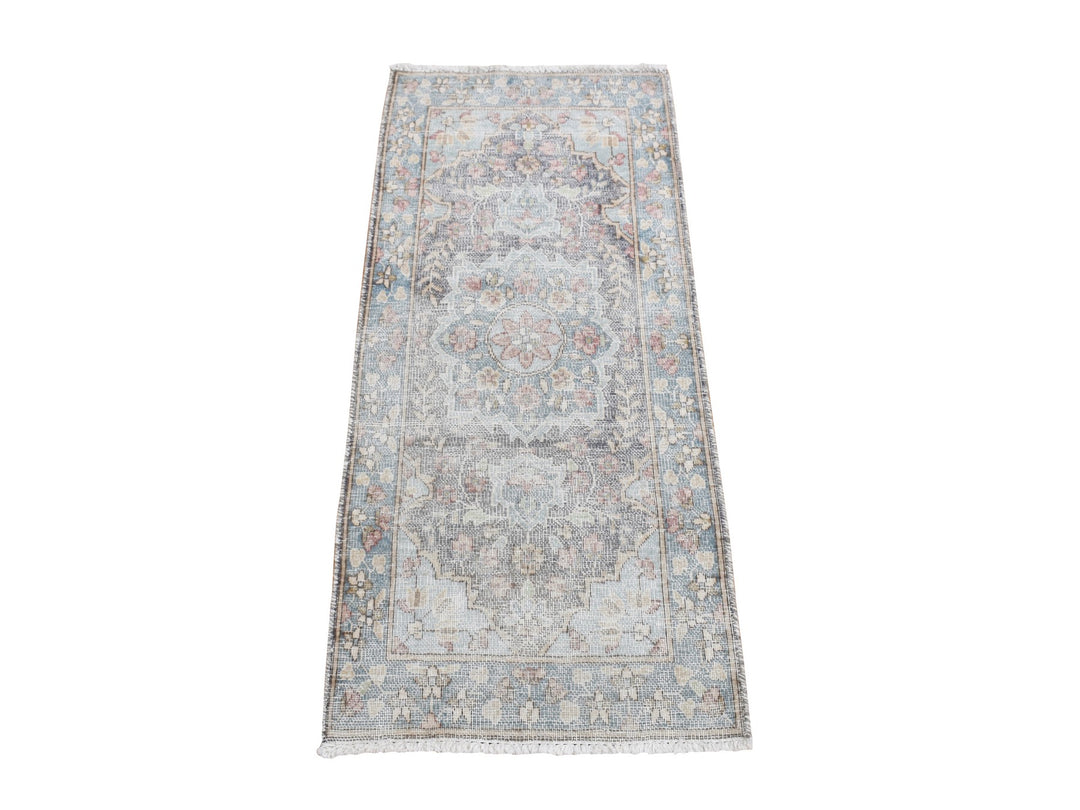 1'8" x 3'7" Vintage Hand Knotted Grey Wool Rectangle Oriental Rug - MOA10287775
