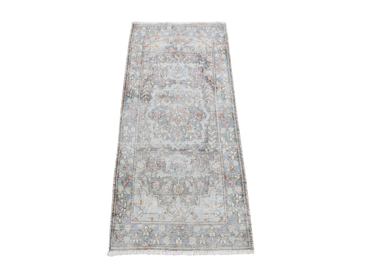 1'8" x 3'7" Vintage Hand Knotted Grey Wool Rectangle Oriental Rug - MOA10287775