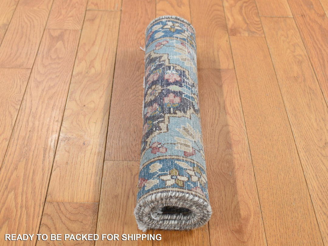 1'8" x 3'7" Vintage Hand Knotted Grey Wool Rectangle Oriental Rug - MOA10287775