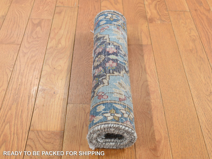 1'8" x 3'7" Vintage Hand Knotted Grey Wool Rectangle Oriental Rug - MOA10287775
