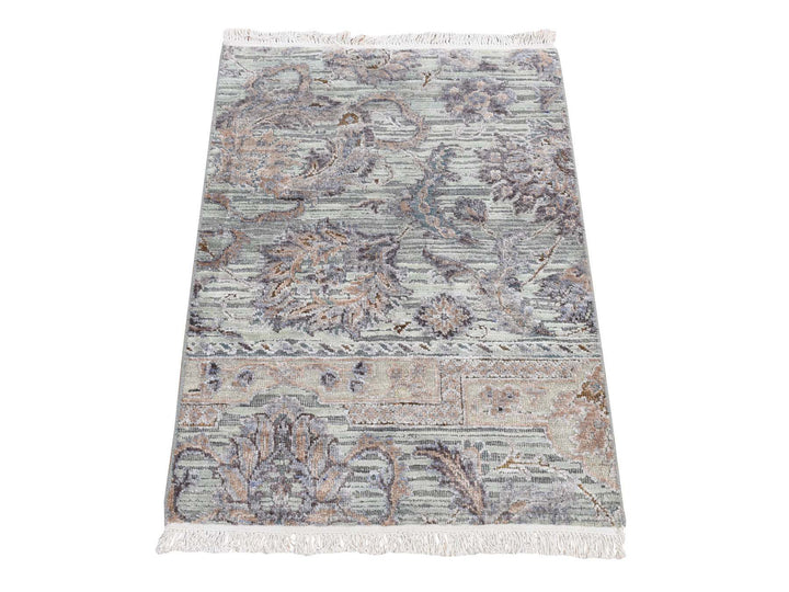2'0" x 3'0" New Hand Knotted Green Wool & Silk Rectangle Oriental Rug - MOA10287776